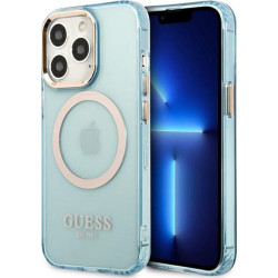 Guess Gold Outline Translucent MagSafe do iPhone 13 Pro Max (niebieski)'
