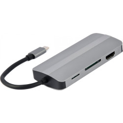 GEMBIRD MULTI ADAPTER USB TYP-C 8W1 (HUB3.1 + HDMI + VGA + PD + CZYTNIK KART + DŹWIĘK STEREO)  SZARY'