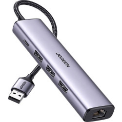 Replikator - UGREEN 5w1 USB-A do 3x USB 3.0 + RJ45 + USB-C (srebrny)'