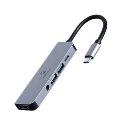 GEMBIRD MULTI ADAPTER USB TYP-C 5W1 (HUB + HDMI + PD + DŹWIĘK STEREO) SREBRNY'