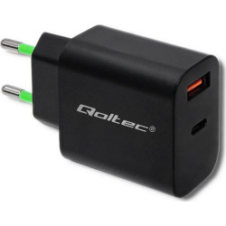 Qoltec 18W | 5-12V | 1.5-3A | USB typ C PD | USB QC 3.0 | Czarna'