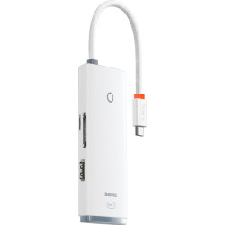 Replikator - Baseus Lite Series 6w1, USB-C do 2x USB 3.0 + HDMI + USB-C + TF/SD (biały)'