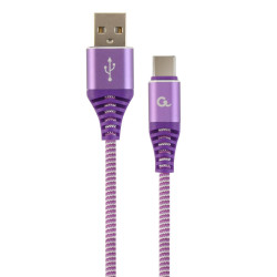 Kabel USB 2.0 - typ C (AM/CM) oplot tekstylny 1m purpurowo-biały Gembird'