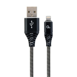 Kabel USB 2.0 (AM/8-pin lightning M) oplot tekstylny 1m czarno-biały Gembird'