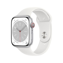 Apple Watch Series 8 GPS + Cellular 45mm Silver Aluminium Case with White Sport Band'