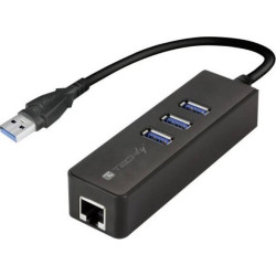 Karta sieciowa - Techly 105803 Karta sieciowa / adapter USB-A 3.0 Gigabit Ethernet RJ45, hub 3x USB'