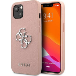 Guess Saffiano 4G Big Silver Logo - Etui iPhone 13 mini (różowy)'