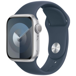 Apple Watch Series 9 GPS 41mm Silver Aluminium Case with Storm Blue Sport Band - S/M'
