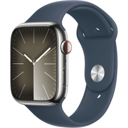 Apple Watch 9 GPS+Cellular 45mm stalowy Srebrny | Sztormowy Błękit pasek sportowy S/M'