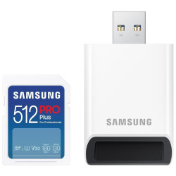 Samsung PRO Plus SDXC 512GB UHS-I U3 [Zapis 130MB/s Odczyt 180MB/s] z czytnikiem v2023'