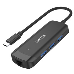 Unitek Aktywny hub USB-C 3*USB-A 5Gbps, RJ-45 1Gb'