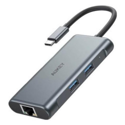 Aukey aluminiowy Hub USB-C | 6w1 | RJ45 Ethernet 10/100/1000Mbps | 3xUSB 3.1 | HDMI 4k@30Hz | USB-C Power Delivery 100W'