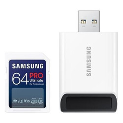 Samsung PRO Ultimate SDXC 64GB UHS-I U3 [Zapis 130MB/s Odczyt 200MB/s] z czytnikiem'