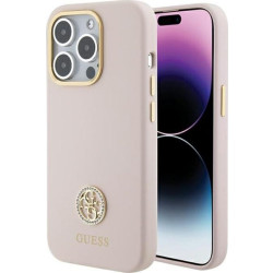 Guess Silicone Logo Strass 4G - Etui iPhone 15 Pro (różowy)'
