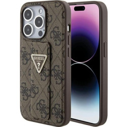 Guess Grip Stand 4G Triangle Strass Logo - Etui iPhone 15 Pro (brązowy)'