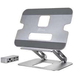 Podstawka ergonomiczna do notebooka ze stacją dokującą j5create Multi-Angle Dual HDMI Docking Stand USB-C 2xHDMI/2xUSB 3.1/1xUSB-C/1xRJ45 Gigabit; kolor srebrny JTS427-N'