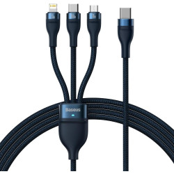 Baseus Flash Series 2 USB 3w1, USB-C + micro USB + Lightning, 100W, 1.5m (niebieski)'