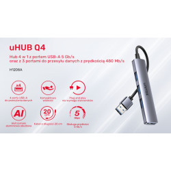 Unitek Hub USB-A 1*USB-A 5 Gbps, 3*USB-A 2.0 alu'