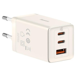 Baseus GaN5, 2x USB-C + USB, 65W + kabel 1m (biała)'