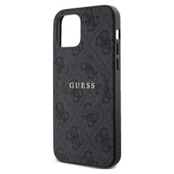 Guess 4G Collection Leather Metal Logo MagSafe - Etui iPhone 12 / iPhone 12 Pro (czarny)'