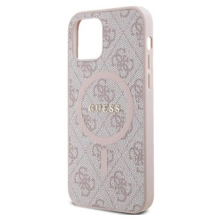Guess 4G Collection Leather Metal Logo MagSafe - Etui iPhone 12 / iPhone 12 Pro (różowy)'