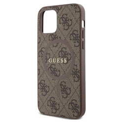 Guess 4G Collection Leather Metal Logo MagSafe - Etui iPhone 12 / iPhone 12 Pro (brązowy)'