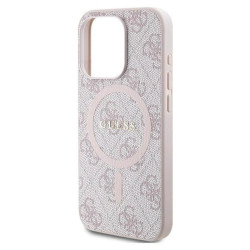 Guess 4G Collection Leather Metal Logo MagSafe - Etui iPhone 15 Pro (różowy)'