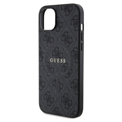 Guess 4G Collection Leather Metal Logo MagSafe - Etui iPhone 15 Plus / 14 Plus (czarny)'
