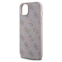 Guess 4G Collection Leather Metal Logo MagSafe - Etui iPhone 15 / 14 / 13 (różowy)'