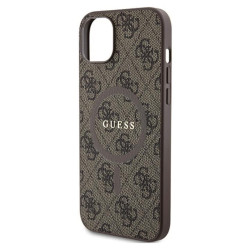 Guess 4G Collection Leather Metal Logo MagSafe - Etui iPhone 15 / 14 / 13 (brązowy)'