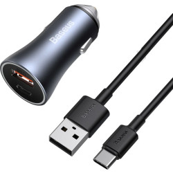 Baseus Golden Contactor Pro, USB + USB-C, QC4.0+, PD, SCP, 40W (szara) + kabel USB do USB-C 1m (czarny)'