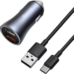 Baseus Golden Contactor Pro, 2x USB, 40W (szara) + kabel USB do USB-C 1m (czarny)'