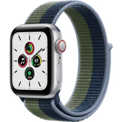 Apple Watch SE GPS + Cellular, 44mm Silver Aluminium Case with Abyss Blue/Moss Green Sport Loop'