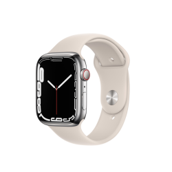 Apple Watch Series 7 GPS + Cellular, 41mm Silver Stainless Steel Case with Starlight Sport Band - Regular'