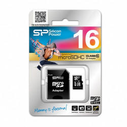 Karta pamięci Silicon Power microSDHC 16GB Class 10 + ADAPTER microSD-SD (SP016GBSTH010V10SP)'