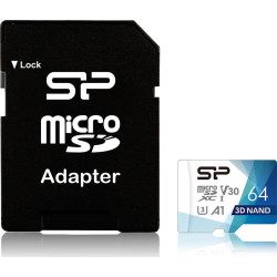 Karta pamięci Silicon Power microSDXC Superior Pro 64GB V30 UHS-1 U3 A1 + ADAPTER microSD-SD (SP064GBSTXDU3V20AB)'