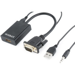 Adapter GEMBIRD A-VGA-HDMI-01 (HDMI F - D-Sub (VGA)  Jack stereo 3 5 mm  USB 2.0 M; 0 15m; kolor czarny)'