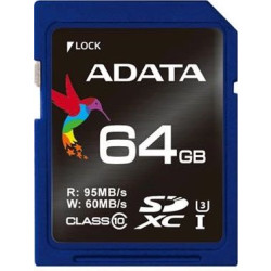 ADATA Premier Pro SDXC 64GB 100R/80W UHS-I U3 Class 10 A2 V30S'