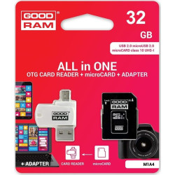 Karta pamięci z adapterem i czytnikiem kart GoodRam All in one M1A4-0320R12 (32GB; Class 10; Adapter  Czytnik kart MicroSDHC  Karta pamięci)'