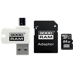 Karta pamięci z adapterem i czytnikiem kart GoodRam All in one M1A4-0640R12 (64GB; Class 10; Adapter  Czytnik kart MicroSDHC  Karta pamięci)'