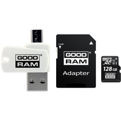 Karta pamięci z adapterem i czytnikiem kart GoodRam All in one M1A4-1280R12 (128GB; Class 10; Adapter  Czytnik kart MicroSDHC  Karta pamięci)'